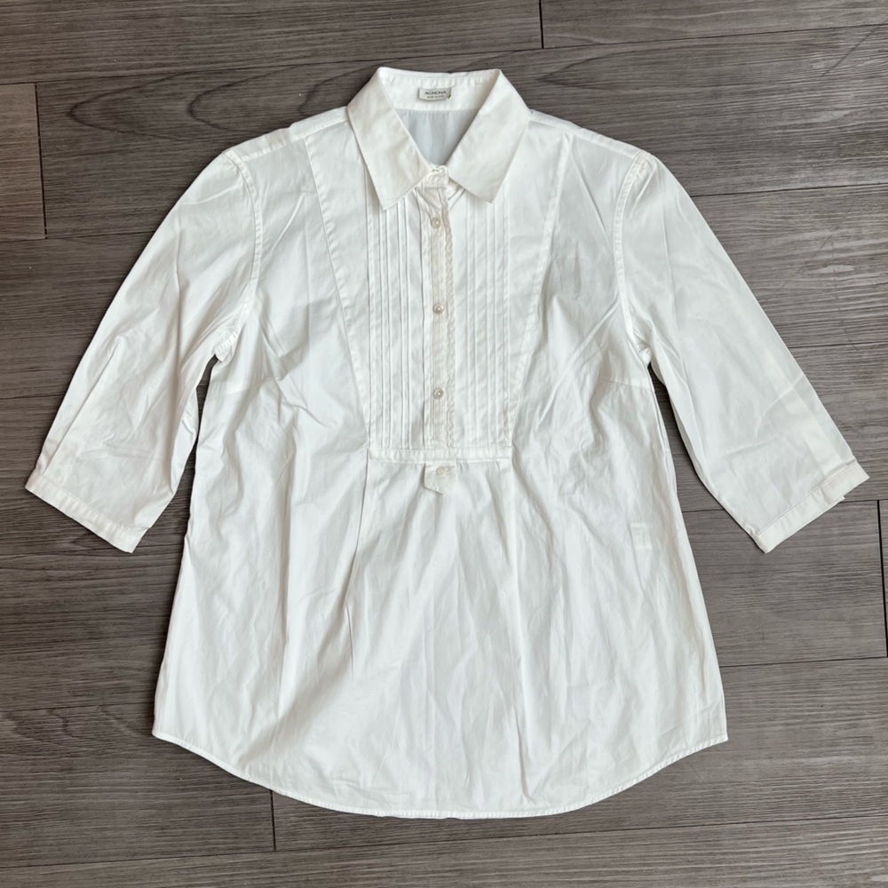 Agnona Tuxedo Bib Babydoll Cotton Blouse 3/4 Sleeves Italy Size M / 42